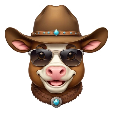 smiling bull head with dark sunglasses and cowboy hat sticker