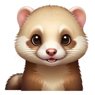 Cinematic Cute Ferret Portrait Emoji, Head tilted playfully, with an elongated, flexible body and a characteristically curious expression, featuring a short, pointed snout, bright, sparkling eyes, and soft fur in warm brown and cream tones, Simplified yet irresistibly adorable features, highly detailed, glowing with a warm, friendly glow, high shine, affectionate and lively, stylized with a touch of whimsical mischief, soft glowing outline, capturing the essence of a fun-loving and mischievous ferret that feels like it could scamper straight into your heart! sticker