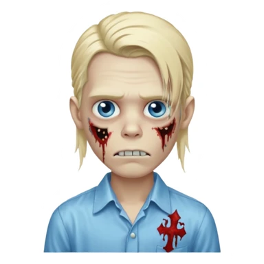 zombie boy with long blond hair blue eyes, designer shirt and hair pins sticker