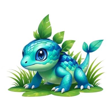 Elemental grass-type-water-type magical colorful exotic animesque Pokémon-Fakémon-animal-creature sticker