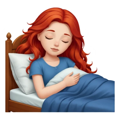 Red long hair girl sleeping in bed alone sticker