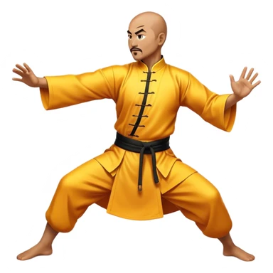 Cinematic Realistic Kung Fu Action Emoji, depicted as an epic martial arts scene with a master executing a precise move in traditional attire, rendered with fluid motion and vibrant textures under dramatic high-contrast lighting. sticker