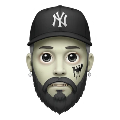 Hazme un zombie con barba en la barbilla el emoji que esté en blanco y negro osea la foto que tenga aretes pequeños una gorra volteada de los new York yankee y una cadena de diamantes que diga W sticker