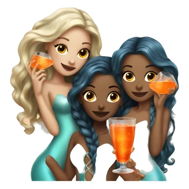 Three beautiful mermaids (light skin) drinking aperol sticker
