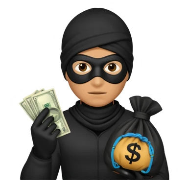 a robber with a money bag sticker