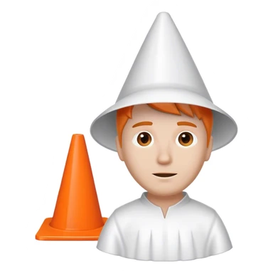 White guy with white gown and white traffic cone on head sticker