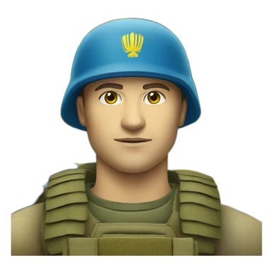 Ukrainian soldier against the background of the Ukrainian flag in yellow and blue sticker