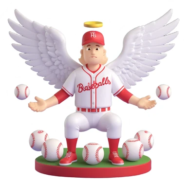 a baseball god with wings, surrounded by baseballs, celestial light, commanding presence sticker
