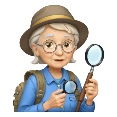 Explorer old woman with backpack and magnifying glass sticker