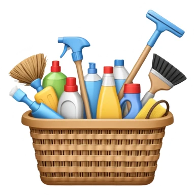 basket with cleaning equipment sticker
