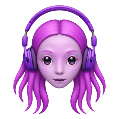 headphone wearing beautiful pink alien, purple long haired sticker