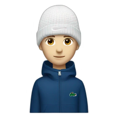 white boy using lacoste beanie with lacoste sticker