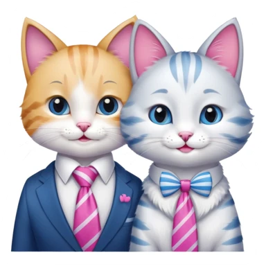 happy girl cat with bow and eyelashes wearing a bright necktie next to happy boy cat wearing a striped necktie, both cats smiling together sticker