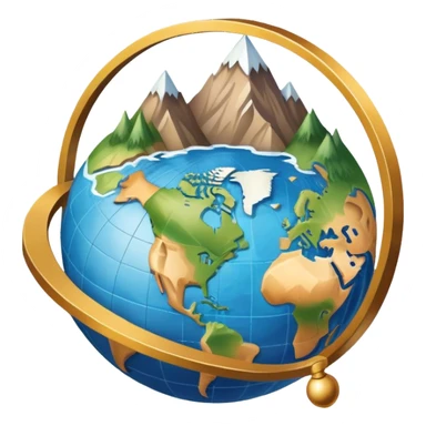 An icon featuring a globe, a compass, and a map, symbolizing geography. The design includes mountain ranges, rivers, and continents, representing the study of Earth’s landscapes and environments. Transparent background highlights the exploration and understanding of the world’s geography. sticker