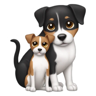 Black mackerel cat hugging brown Jack Russell dog hugging sticker