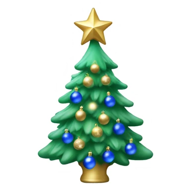 Green Frosted Christmas tree with blue bulbs & white bulbs with gold star on top sticker