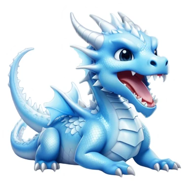 Cinematic Cute Yawning Beautiful Ice Dragon Portrait Emoji, Head tilted slightly with a dramatic, wide-open yawn, revealing a softly crystalline body with subtly drooping, frost-laden scales in cool blues and silvery hues, each detail rendered with natural icy finesse; high shine, relaxed yet elegant, styled with a dash of enchanted winter charm, soft glowing outline, capturing the essence of a sleepy yet graceful ice drake ready to stretch out and melt into a serene, frozen slumber! sticker