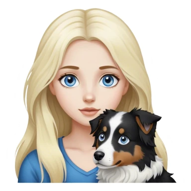 pale girl with blue eyes and long blonde hair and black white Australian shepherd. sticker