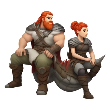  White Viking red head pale skin beautiful dragon  queen with a Viking solder with a gray man bun built white solder on a dragon  sticker