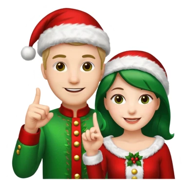 Adult couple wearing Xmas outfit pointing at you sticker