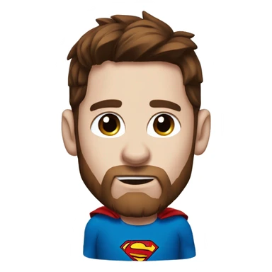 Messi with blue eyes, with a goat, redish brownish hair redish beard, blue eyes, dressed as superman sticker
