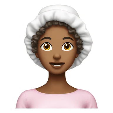A vanity with a girl with curly hair doing her skincare routine with a bonnet on sticker