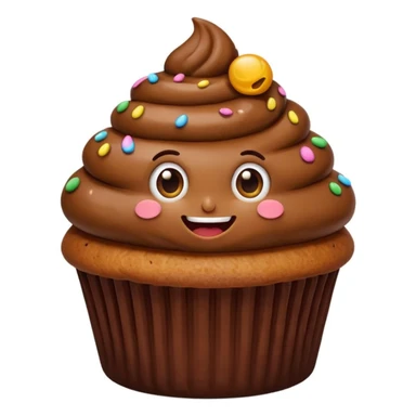 cupcake with poop emoji topping and big eyes, transparent background sticker