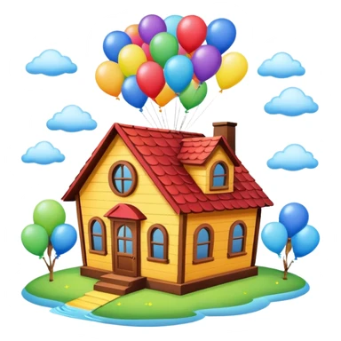 house flying with balloons sticker