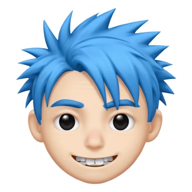 2D de gorillaz como emoji,cabelo azul bagunçado espetado ,olho totalmente branco e espaço grande entre os dentes ,com nariz e sobrancelha preta grossa sticker