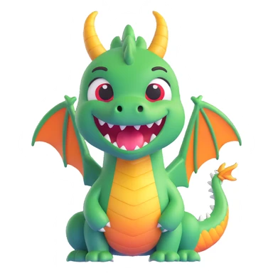 face of a cute fitness dragon coach, 3D emoji style, playful expression, winking sticker
