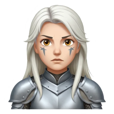 White Long Haired Women, Warrior woman — silver armor, piercing gaze sticker