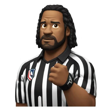 ufc referee herb dean shrugging his shoulders with a black shirt sticker