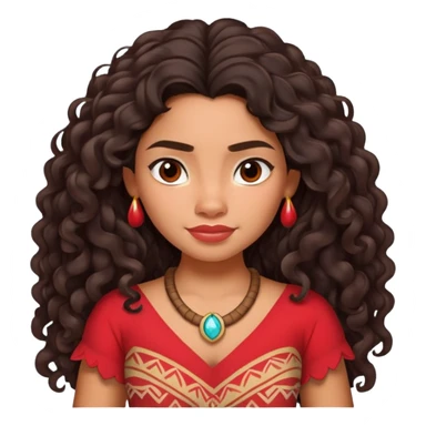 Moana character with long curly dark hair, wearing a red top, Polynesian princess sticker