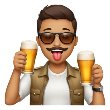 Drinking two beers at the same time, one in each hand, sunglasses on, tongue out of an open mouth sticker