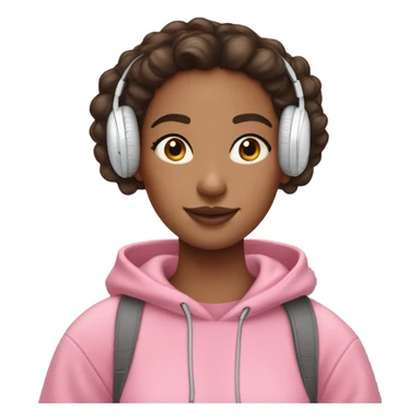 brunette girl with pink hoodie and curly messy bun with airpods max on sticker