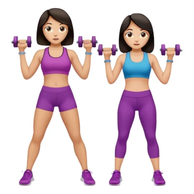 Mom and daughter both with dark hair  doing weight workout  sticker
