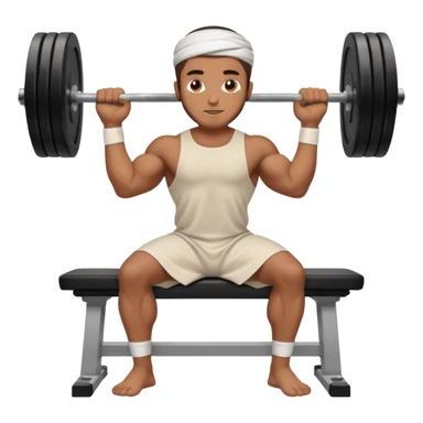 brown muslim man pushing weight wearing thobe on bench press sticker