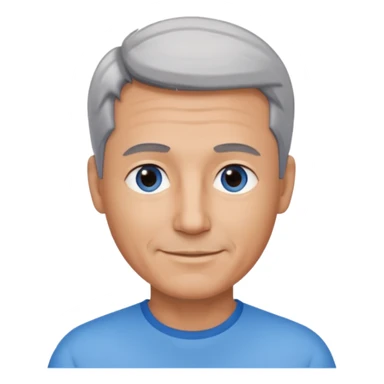 Middle aged man with tanned skin, little black to grey hair and no beard, blue eyes, shy smile sticker