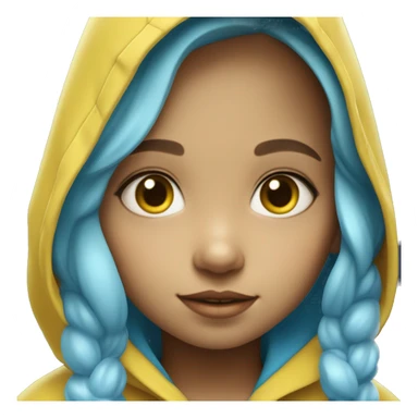 Cute little girl with light blue hair wearing a yellow raincoat hood up with rosary fair skin sticker