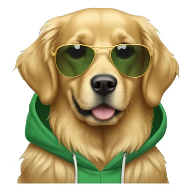 Golden retriever wearing sunglasses and a green hoodie  sticker