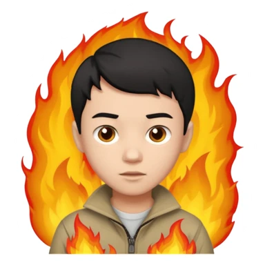 An Emoji of boy with short black hair, who can be described by three words: risk-taker, fire, realist sticker