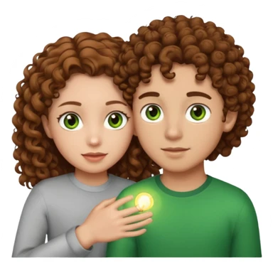 Boy and a girl holding each other one boy with brown curly hair and green eyes with light skin and girl with brown hair with curly hair and hazel eyes and light skin sticker