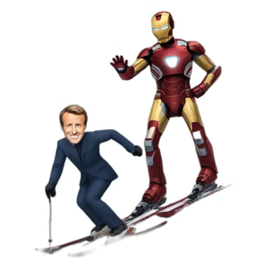 Iron man and Emmanuel Macron skiing sticker