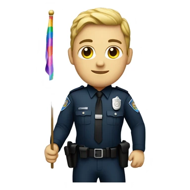 White police officer holding pride flag sticker