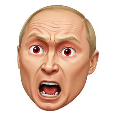 Vladimir Putin face in profile, looking sideways, screaming with intense anger, red face, furious expression sticker