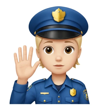 Kid in policeman uniform, show “stop” her hand sticker