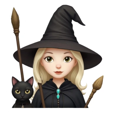 a witch with a hat and a broomstick and a black cat sticker