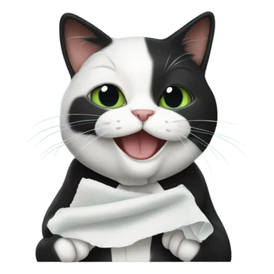 Tuxedo Cat with a cloth in her mouth sticker