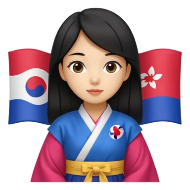 black hair girl with colorful hanbok holding south korea flag with white background sticker
