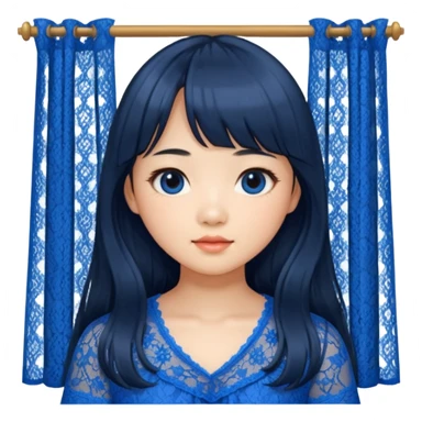 Long hair asian girl with curtain bangs with a blue lace top on  sticker